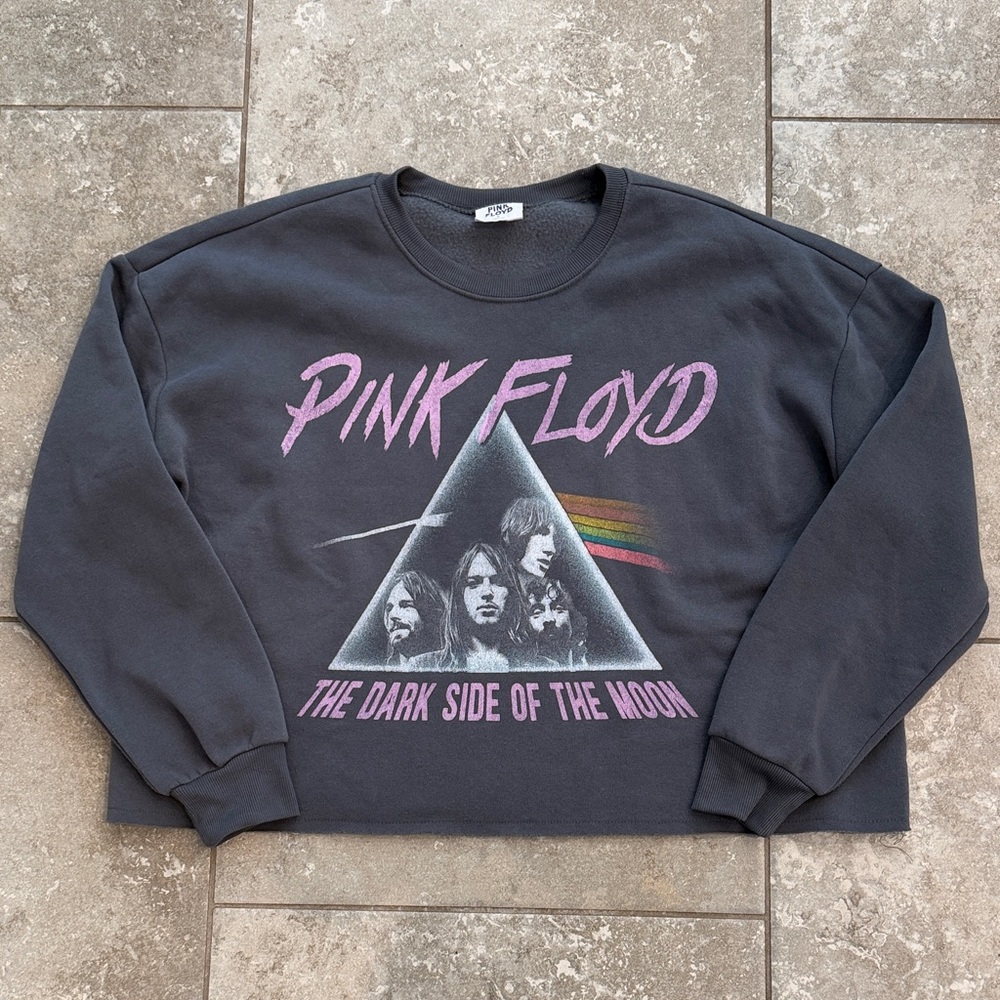 Pink Floyd Black Crewneck Sweatshirt with Pink Logo & Rainbow Graphic